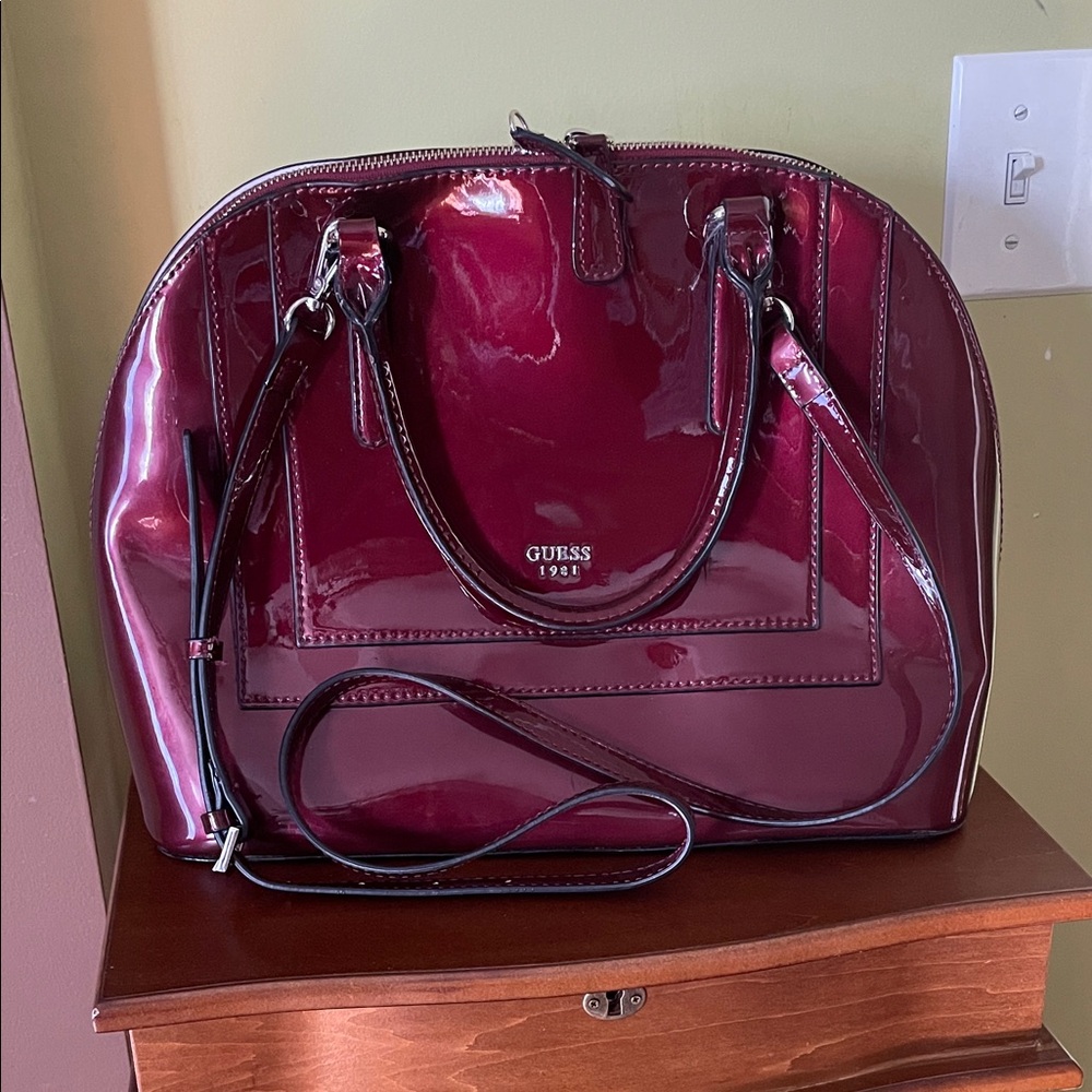 Guess Glossy Burgundy Satchel